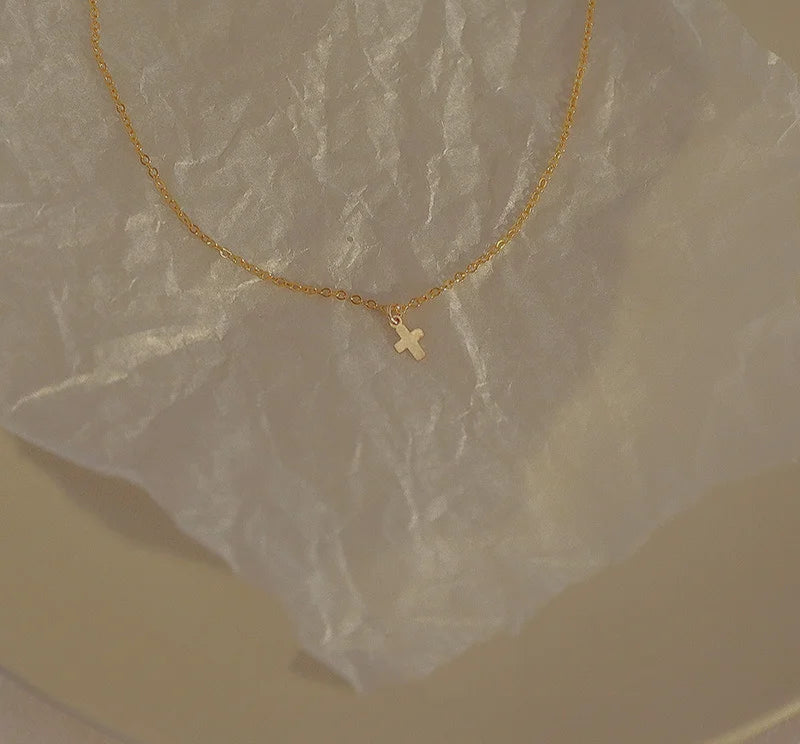 14K Gold Filled Tiny Cross Pendant Necklace