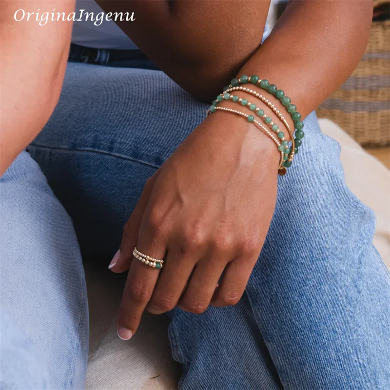 925 Silver/Gold Filled Aventurine Beaded Ring – Minimalist Boho Jewelry