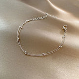 Trendy Double-Layer Beaded Bracelet – Elegant Gold & Silver Chain Jewelry