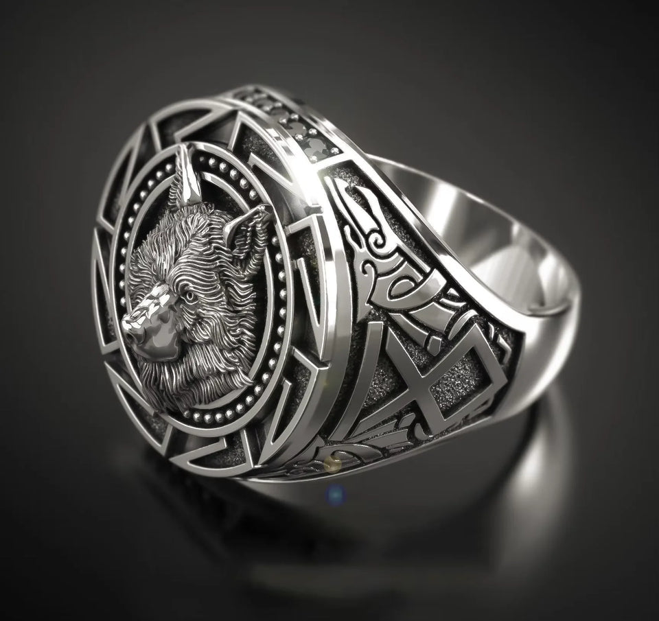 925 Sterling Silver Retro Wolf Totem Ring – Warrior Thai Silver Ring