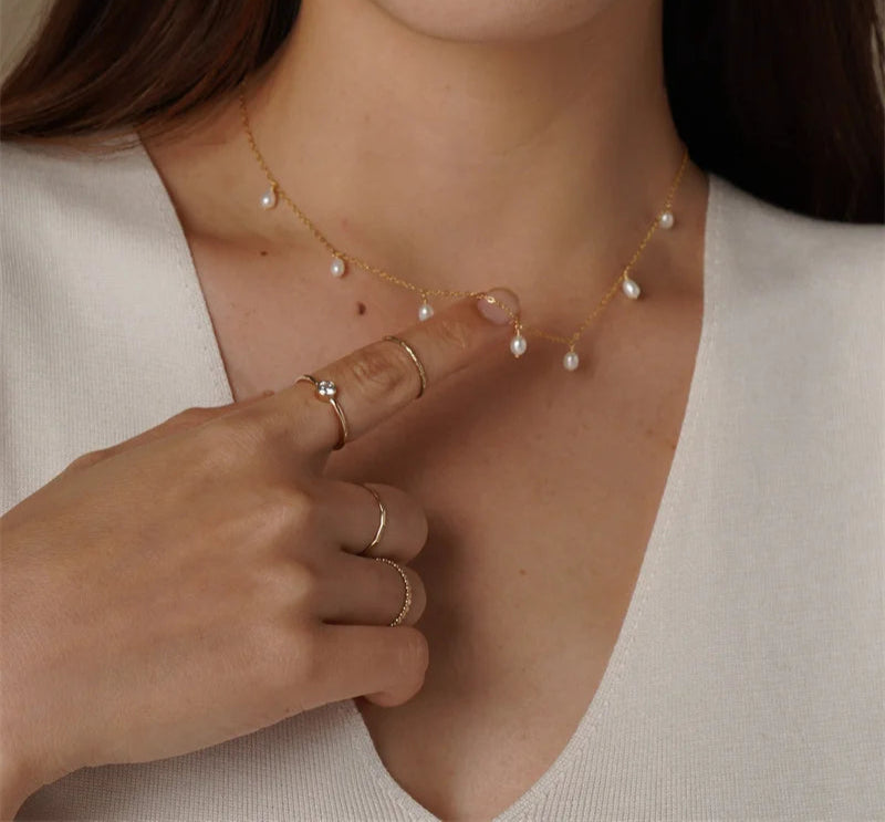 14K Gold Filled Natural Pearl Choker Necklace for Women