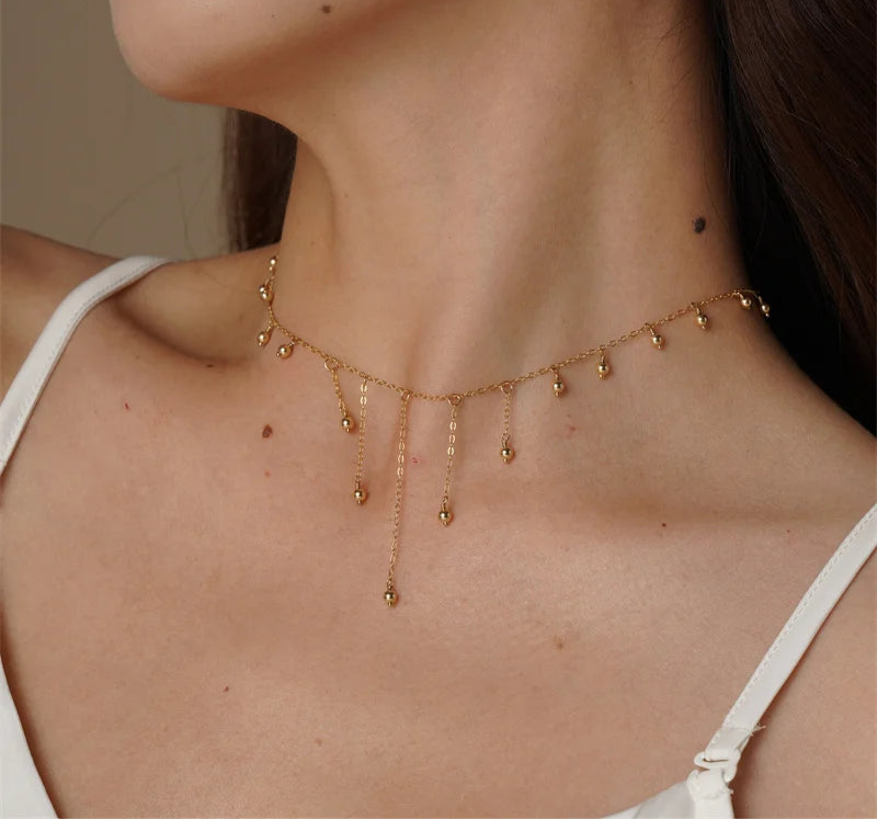 14K Gold Filled Beaded Choker Necklace Handmade Minimalist Boho Jewelry for Women