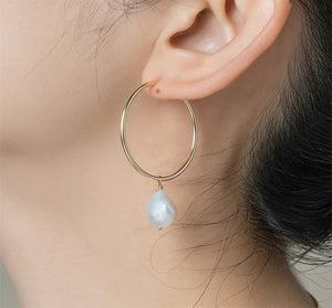 30MM Gold Filled Hoop Earrings with Natural Baroque Pearls