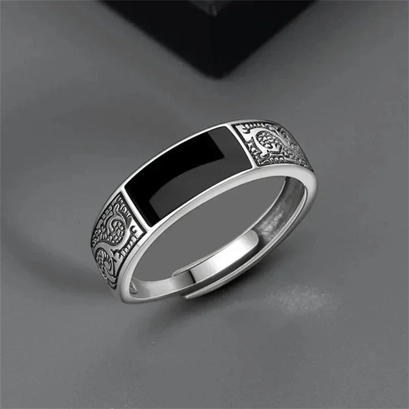 Vintage 925 Silver Dragon Ring – Retro Adjustable Men's Jewelry