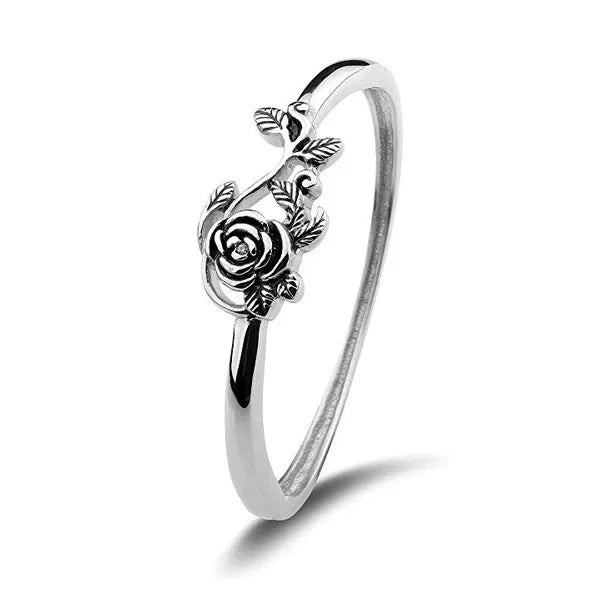 925 Sterling Silver Black Rose Ring – Adjustable Vintage Jewelry