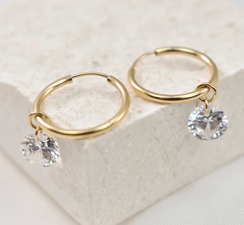 14K Gold Filled with 15MM Zircon Hoop Earrings