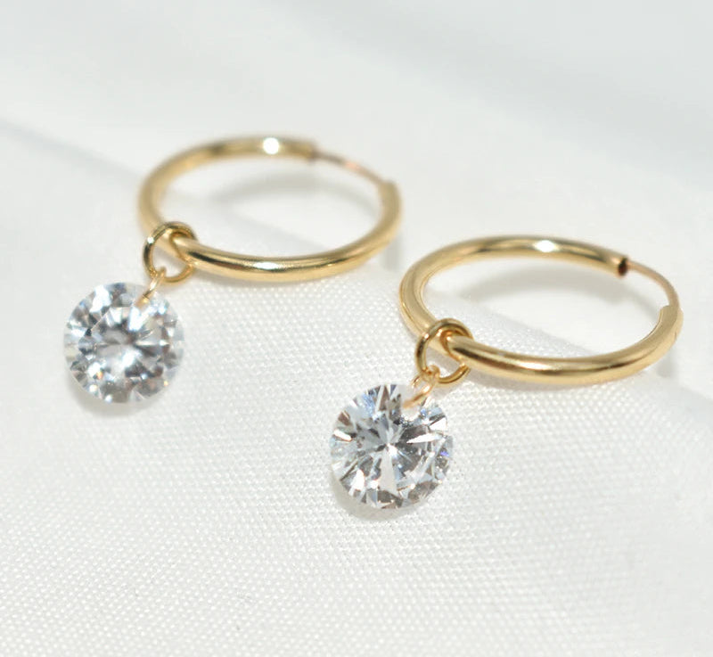 14K Gold Filled with 15MM Zircon Hoop Earrings