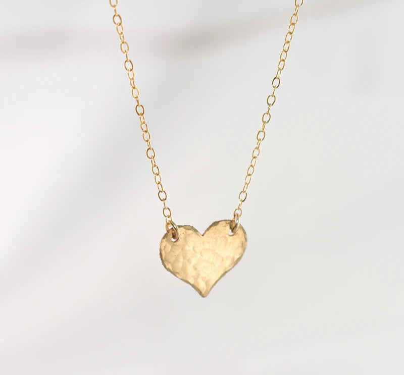 Gold Filled Hammered Heart Pendant Necklace