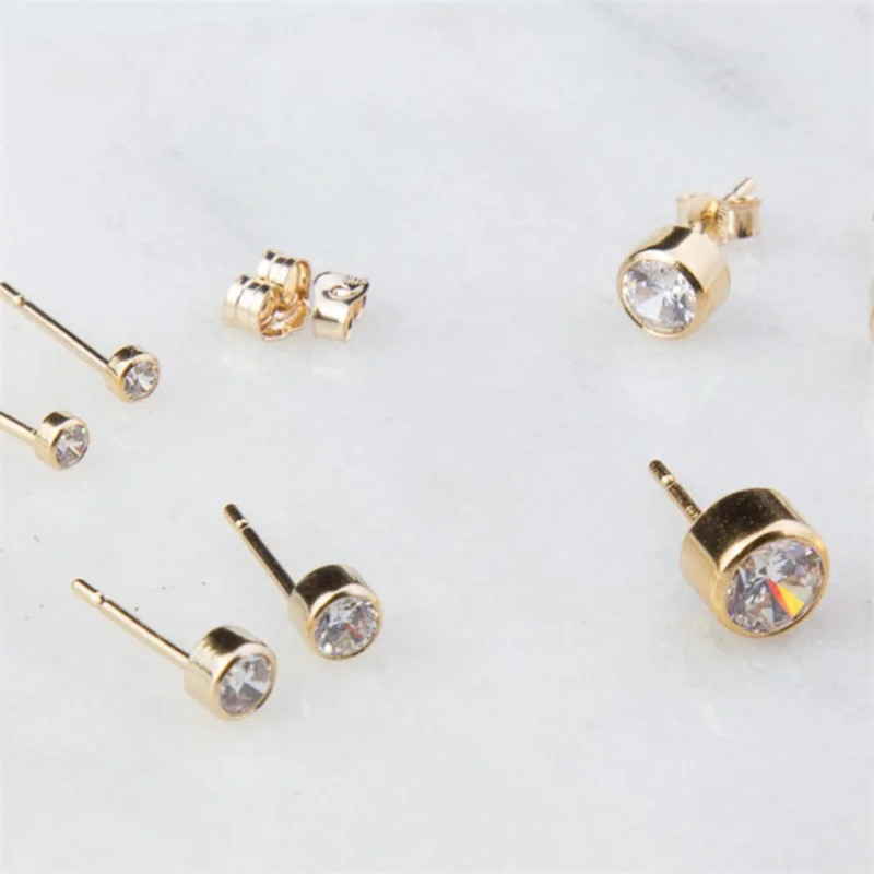 14K Gold Filled Cubic Zirconia Stud Earrings Tarnish-Resistant & Waterproof