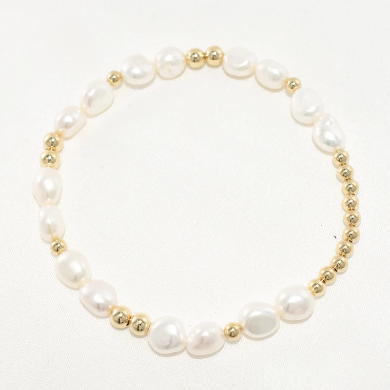 14K Gold-Filled Elastic Pearl Bracelet – Handmade & Hypoallergenic