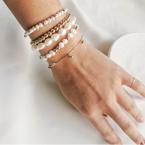 14K Gold-Filled Elastic Pearl Bracelet – Handmade & Hypoallergenic