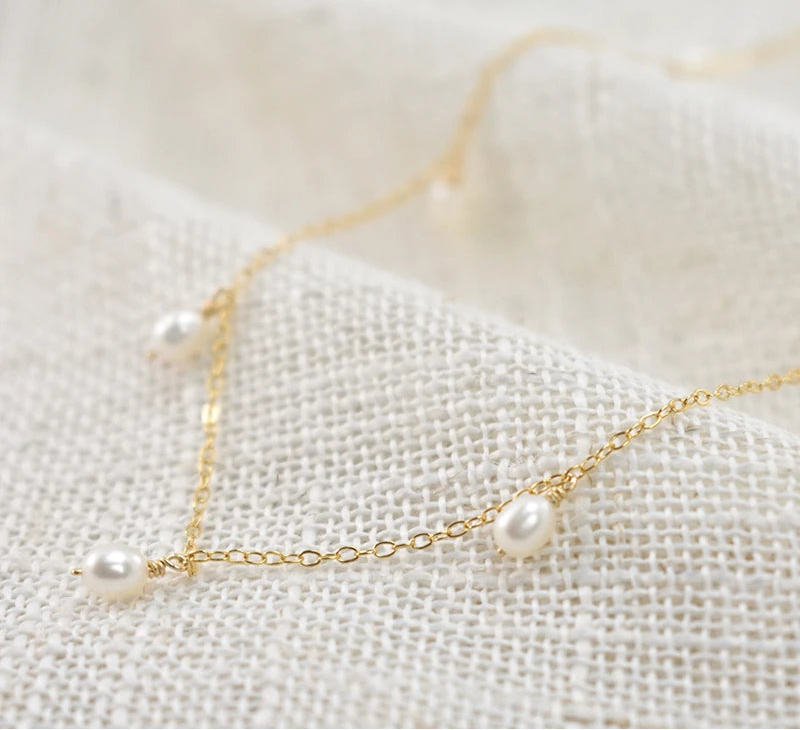 14K Gold Filled Natural Pearl Choker Necklace for Women
