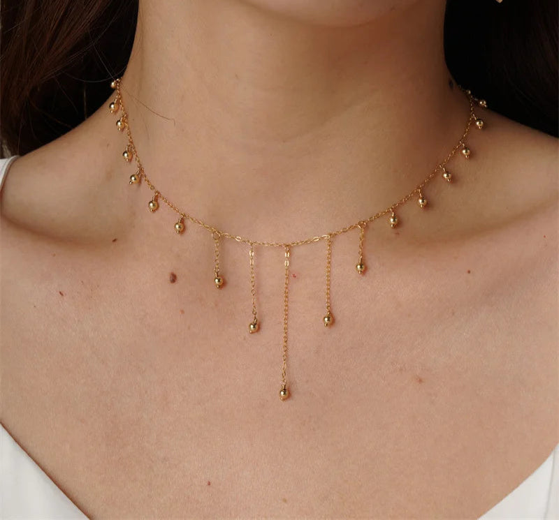 14K Gold Filled Beaded Choker Necklace Handmade Minimalist Boho Jewelry for Women