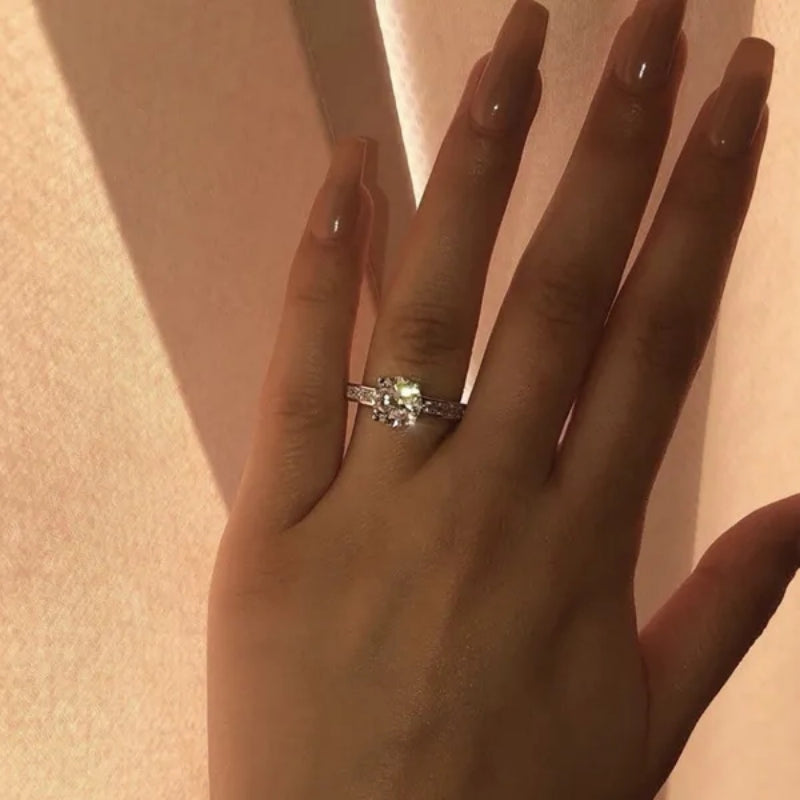 Luxury Women's Wedding Ring Set – Silver & Gold Color with White Zircon