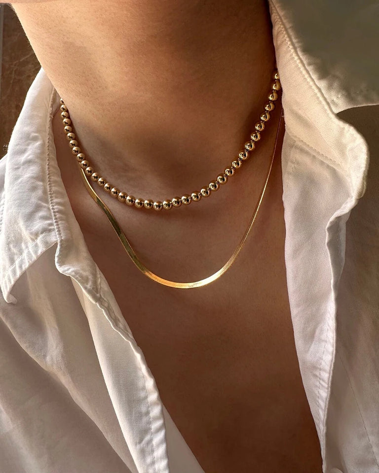14K Gold Filled Round Bead Choker Necklace