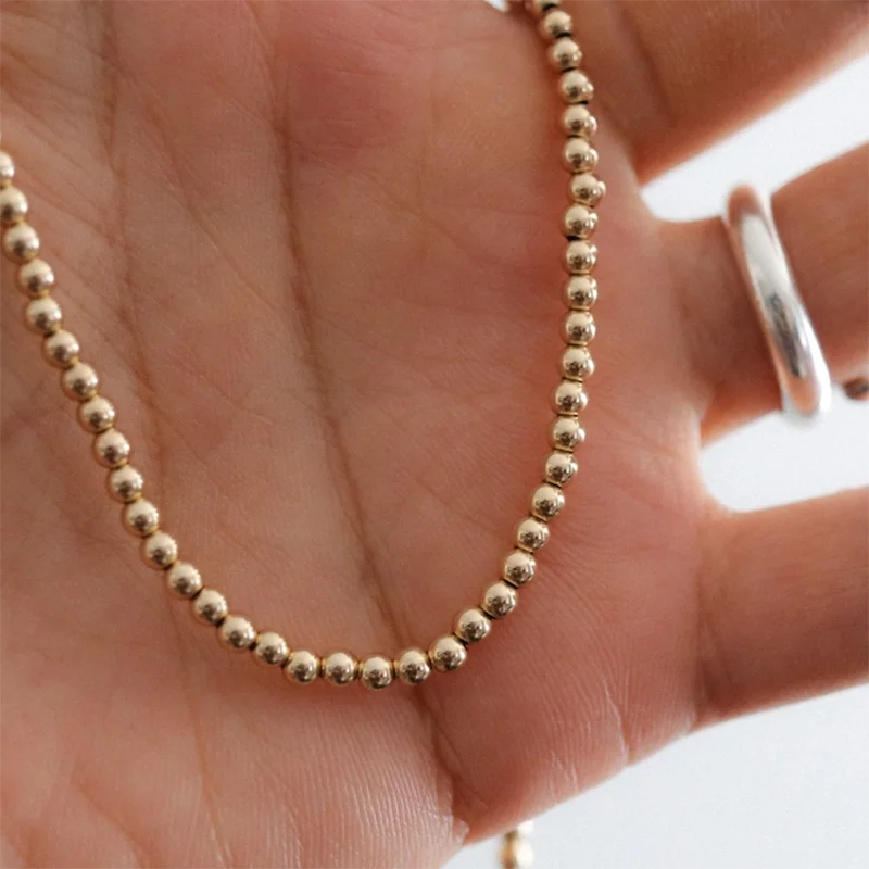 14K Gold Filled Round Bead Choker Necklace