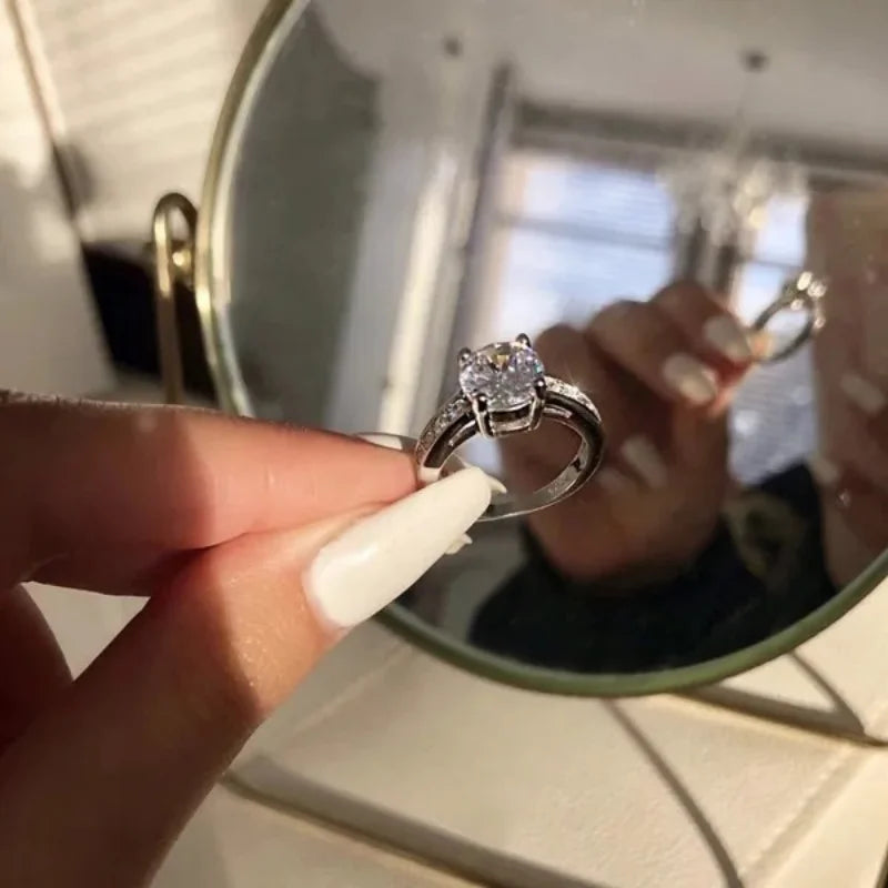 Luxury Women's Wedding Ring Set – Silver & Gold Color with White Zircon