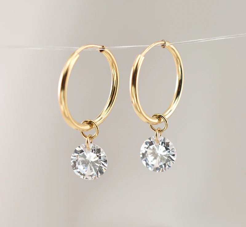 14K Gold Filled with 15MM Zircon Hoop Earrings