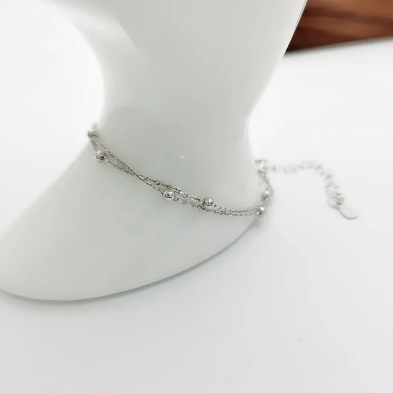 Trendy Double-Layer Beaded Bracelet – Elegant Gold & Silver Chain Jewelry