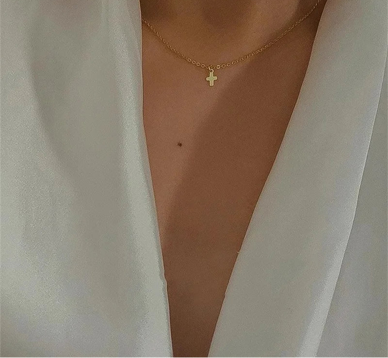 14K Gold Filled Tiny Cross Pendant Necklace