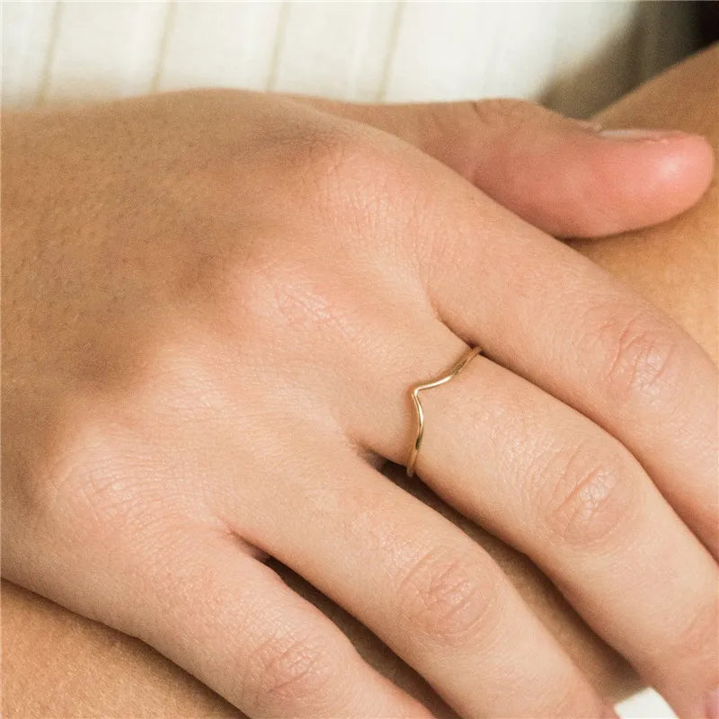 Real 14K Gold Filled Chevron Ring – Minimalist Boho Knuckle Jewelry