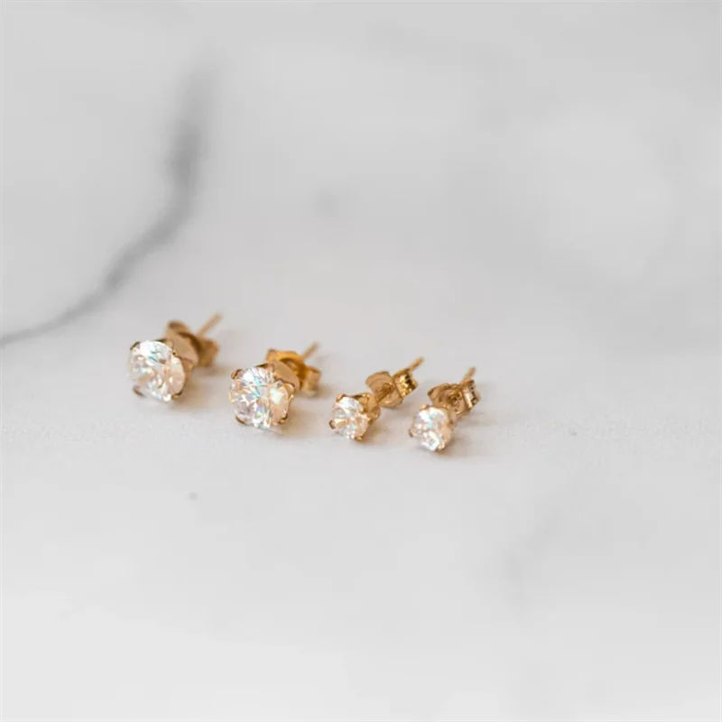 14K Gold Filled CZ Stud Earrings with Tarnish Resistant & Waterproof