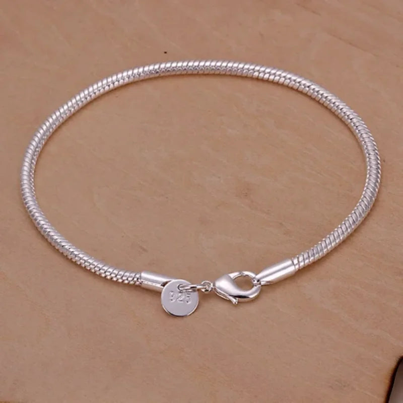 925 Sterling Silver 3MM Snake Chain Bracelet