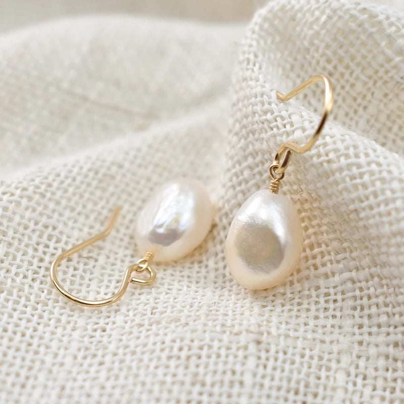 14K Gold Filled Baroque Pearl Drop Earrings