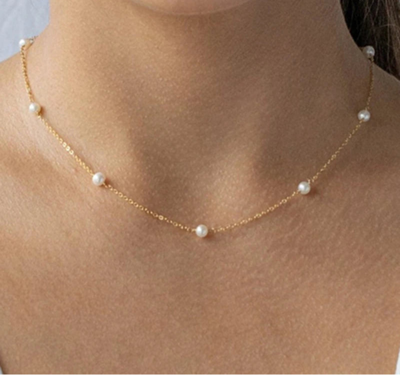 14K Gold Filled Natural Pearl Choker Necklace