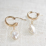 15MM Gold Filled Hoop Earrings with Baroque Pearls