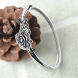 925 Sterling Silver Black Rose Ring – Adjustable Vintage Jewelry