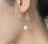 30MM Gold Filled Hoop Earrings with Natural Baroque Pearls