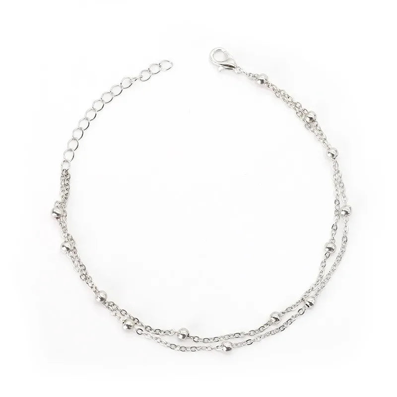 Trendy Double-Layer Beaded Bracelet – Elegant Gold & Silver Chain Jewelry