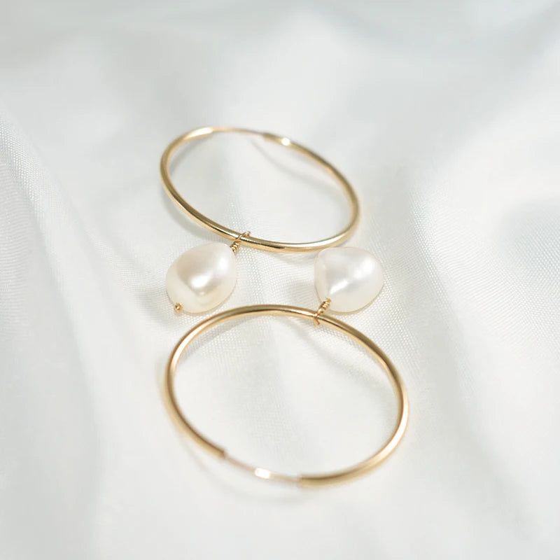 30MM Gold Filled Hoop Earrings with Natural Baroque Pearls