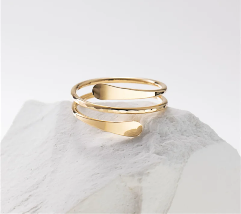 14K Gold Filled Hammered Cuff Ring – Handmade Minimalist Boho Jewelry