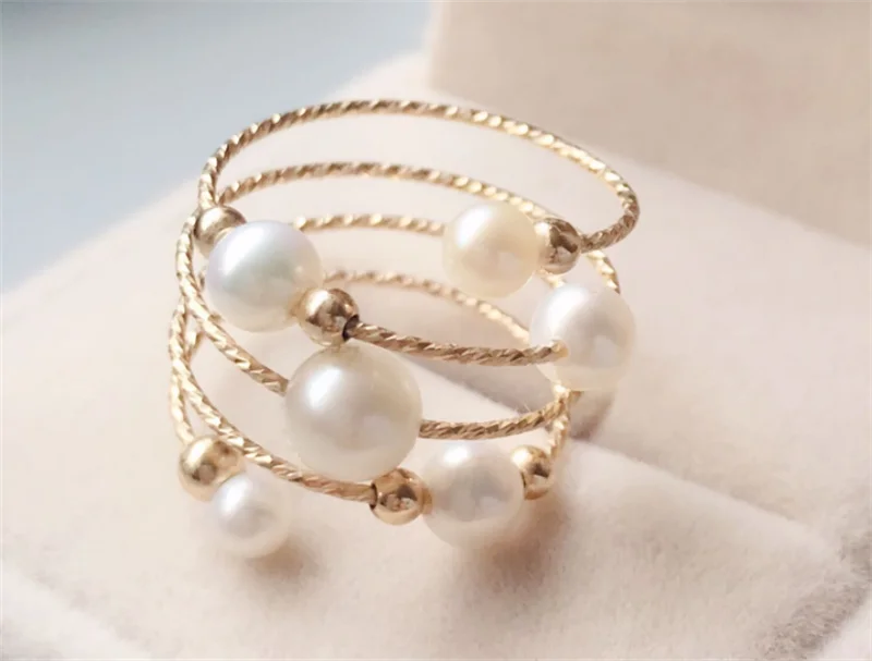 14K Gold Filled Natural Pearl Ring – Handmade Boho Minimalist Jewelry