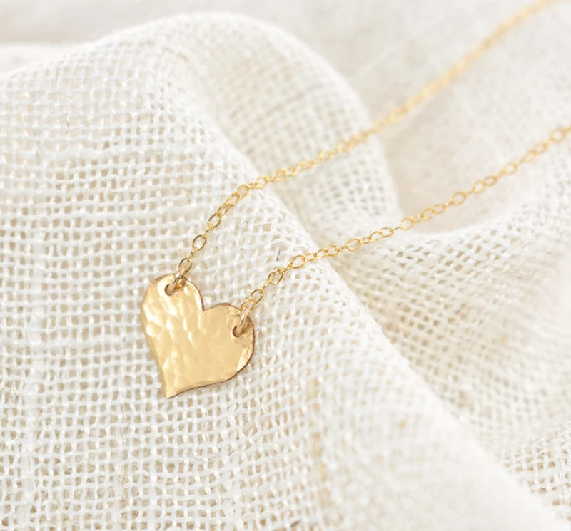 Gold Filled Hammered Heart Pendant Necklace
