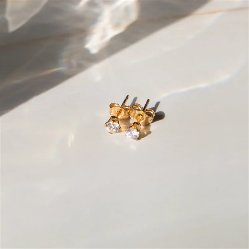 14K Gold Filled CZ Stud Earrings with Tarnish Resistant & Waterproof