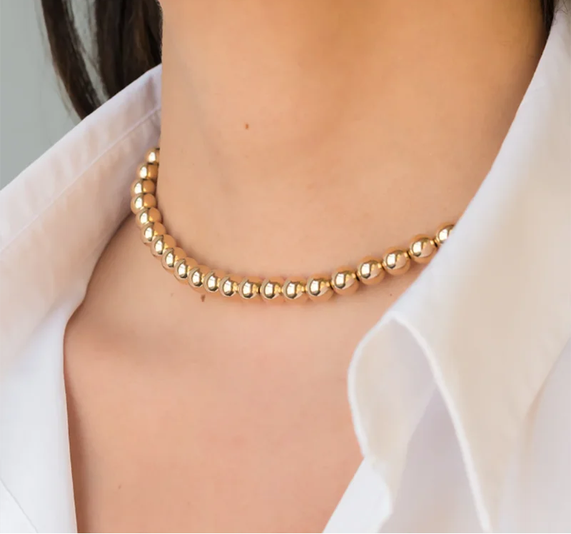 14K Gold Filled Round Bead Choker Necklace