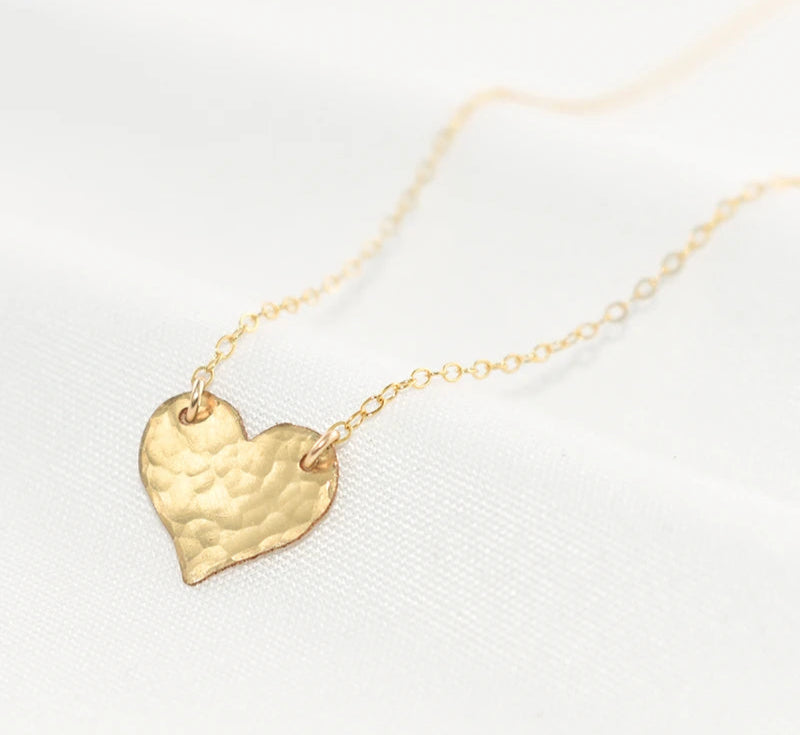 Gold Filled Hammered Heart Pendant Necklace