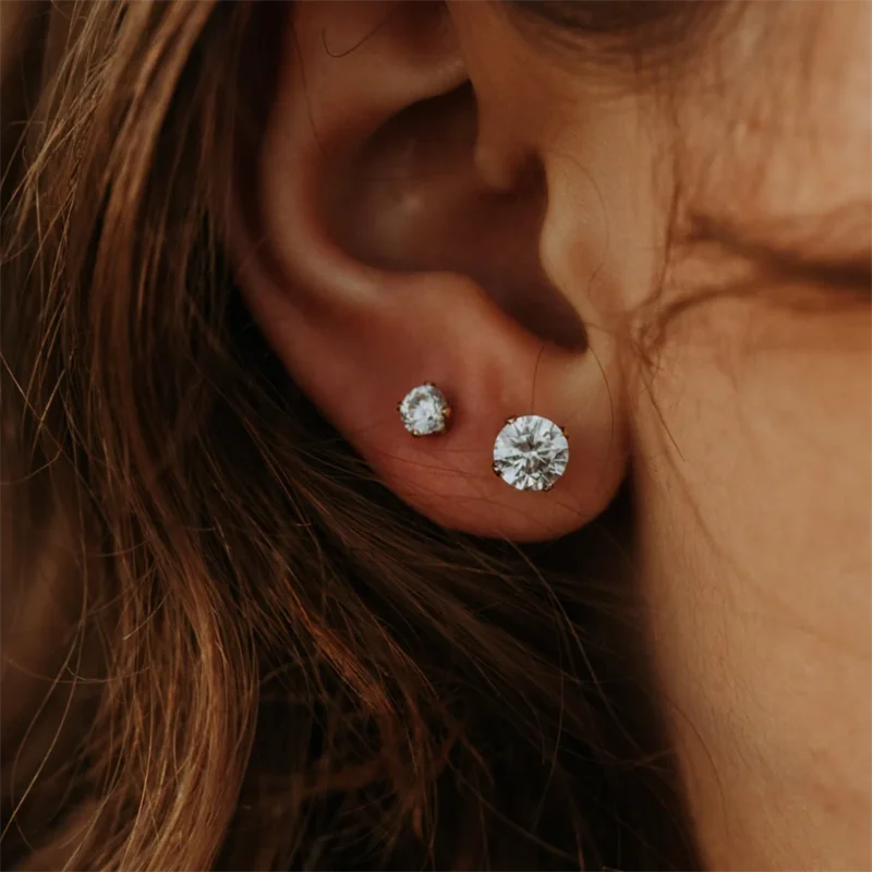 14K Gold Filled CZ Stud Earrings with Tarnish Resistant & Waterproof