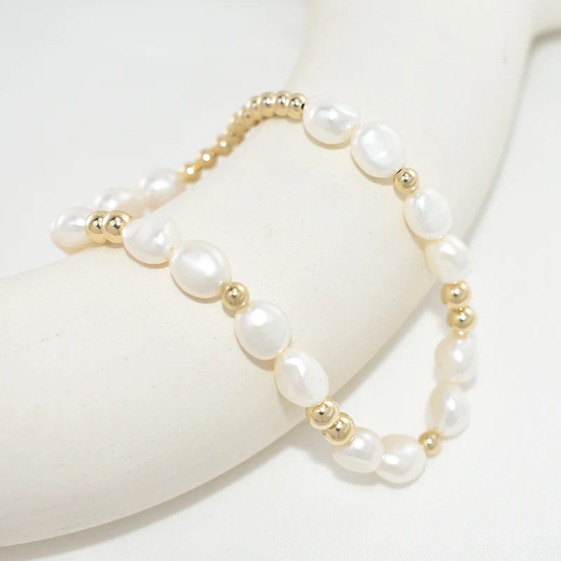 14K Gold-Filled Elastic Pearl Bracelet – Handmade & Hypoallergenic