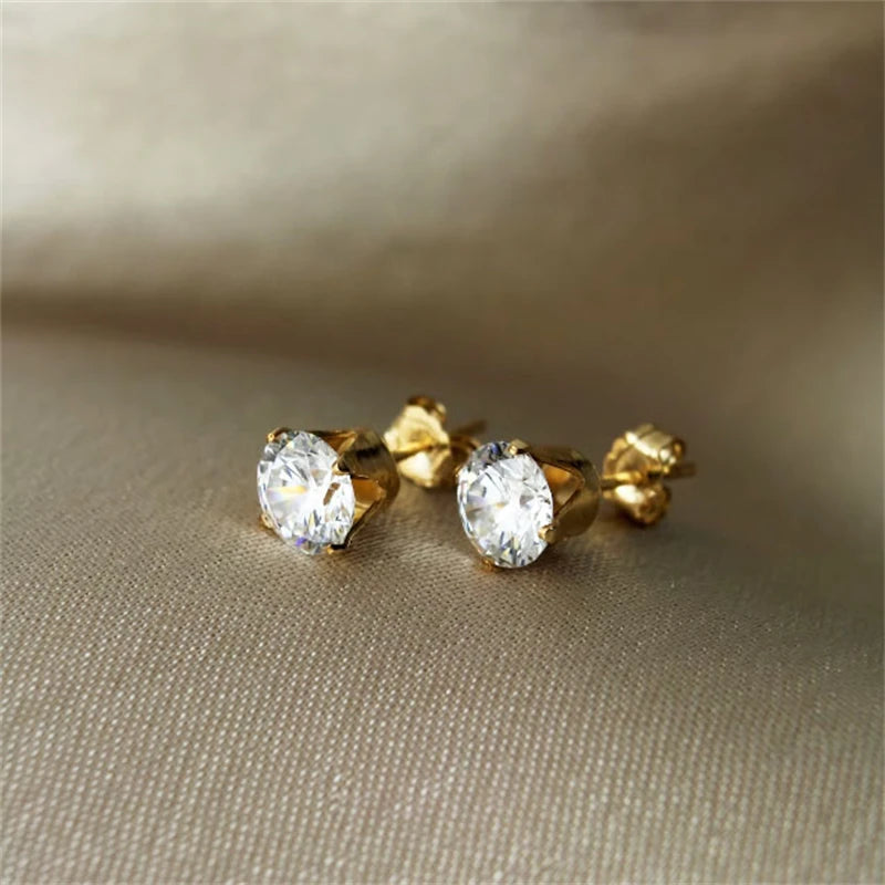 14K Gold Filled CZ Stud Earrings with Tarnish Resistant & Waterproof