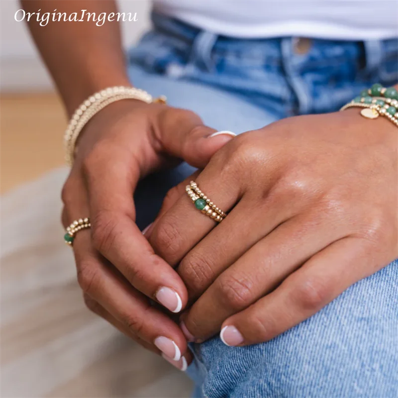 925 Silver/Gold Filled Aventurine Beaded Ring – Minimalist Boho Jewelry
