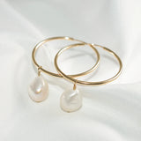 30MM Gold Filled Hoop Earrings with Natural Baroque Pearls