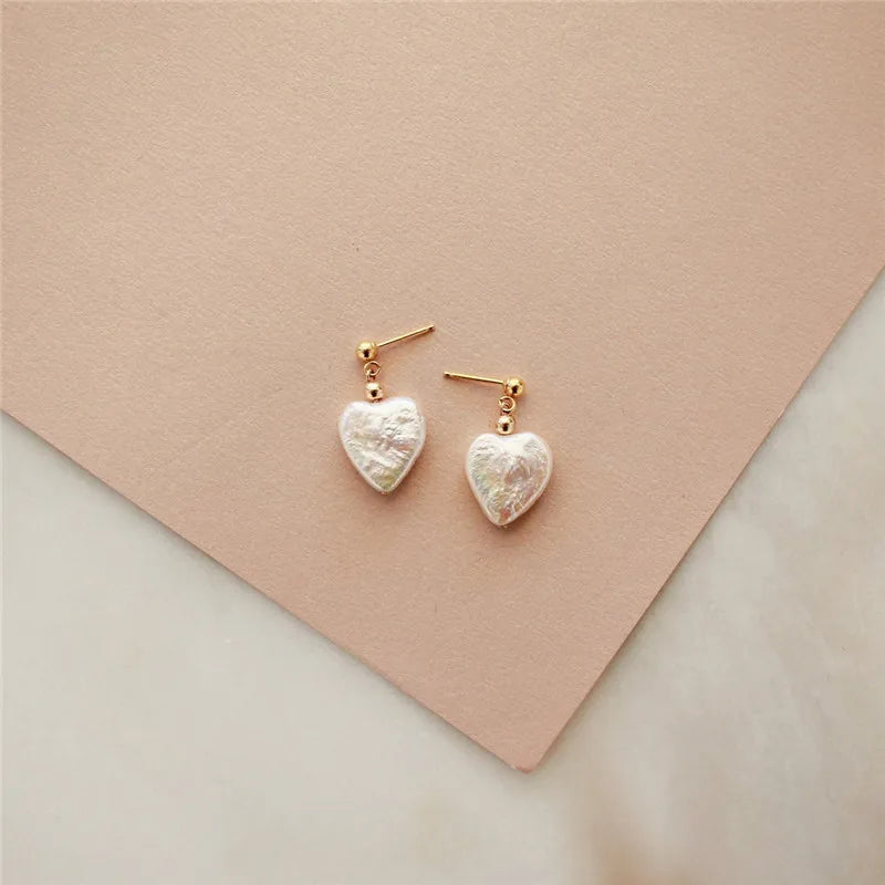 14K Gold Filled Hoop Earrings with Heart-Shaped Freshwater Pearl