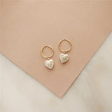 14K Gold Filled Hoop Earrings with Heart-Shaped Freshwater Pearl